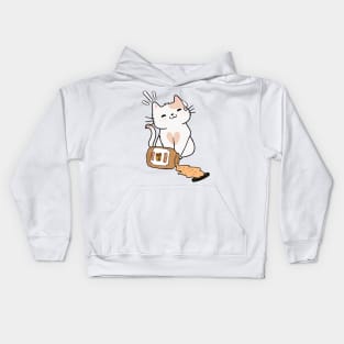 Cute White Cat spilled a jar of peanut butter Kids Hoodie